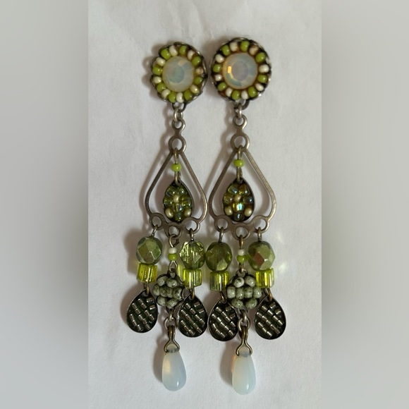 Ayala Bar Green Beaded Drop Earrings. - Picture 1 of 3